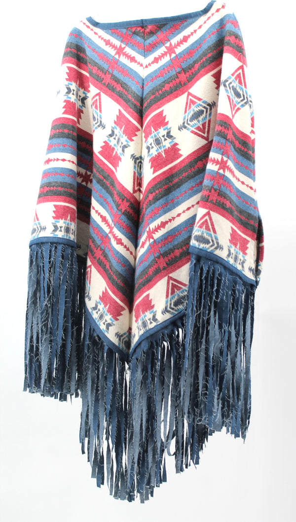 Poncho fringed Aztec design poncho with fringe